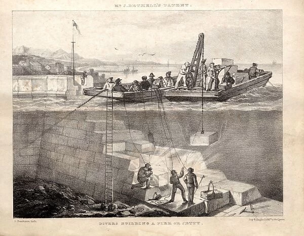 Divers building a pier or jetty