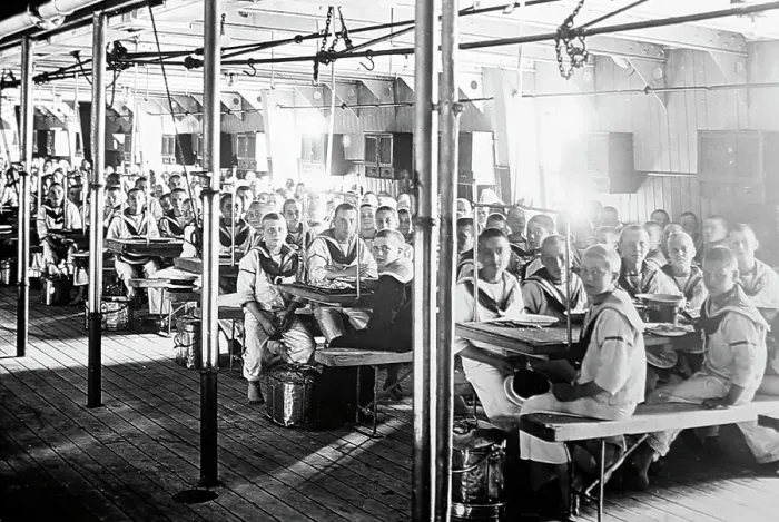 Framed Print : Divisions at meals, Training Ship Exmouth, early 1900s Framed Print : Divisions at meals, Training Ship Exmouth, early 1900s