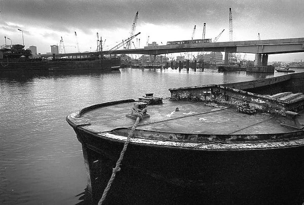 Docklands development, London, England - barge and Dockland