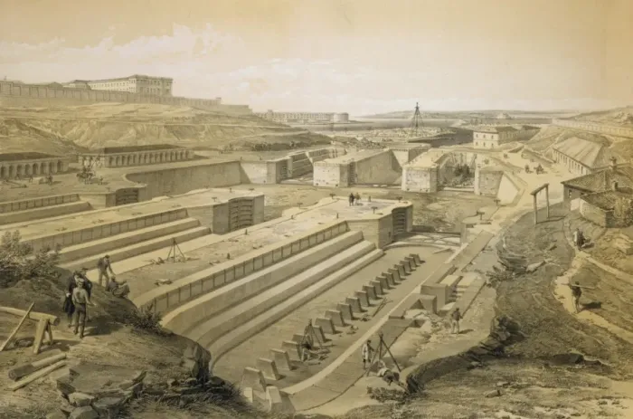 Framed Print : Docks at Sebastopol with ruins of Fort St. Paul Framed Print : Docks at Sebastopol with ruins of Fort St. Paul