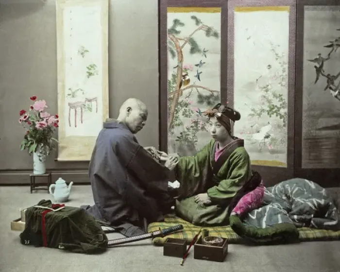 Framed Print : Doctor and geisha patient, Japan Framed Print : Doctor and geisha patient, Japan