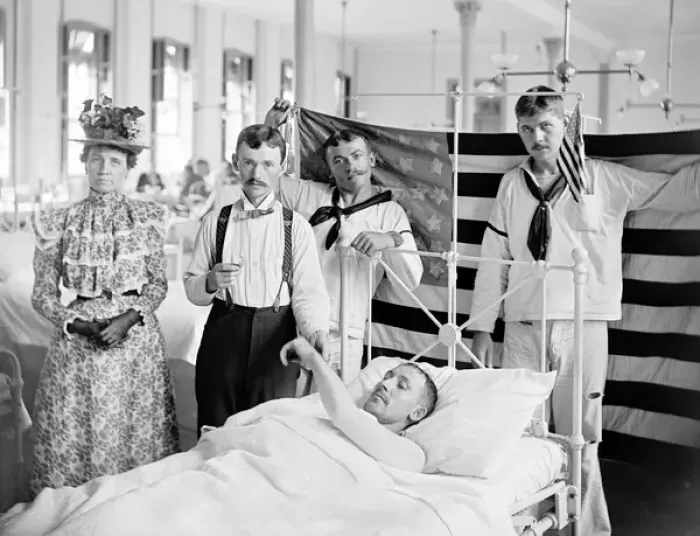 Framed Print : Doctor taking a patients pulse, Brooklyn Navy Yard Hospital Framed Print : Doctor taking a patients pulse, Brooklyn Navy Yard Hospital