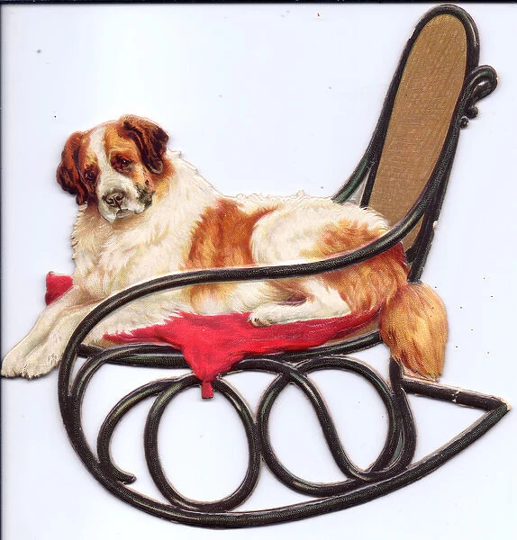 Dog on a rocking chair on a cutout movable greetings card