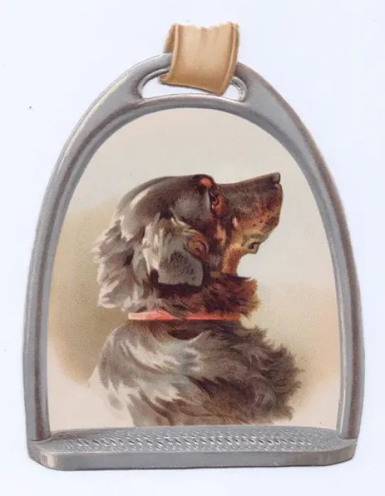 Framed Print : Dog on a stirrup-shaped greetings card Framed Print : Dog on a stirrup-shaped greetings card