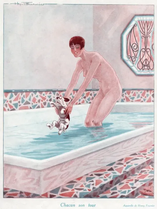 Framed Print : Dog and Woman Bathing Framed Print : Dog and Woman Bathing