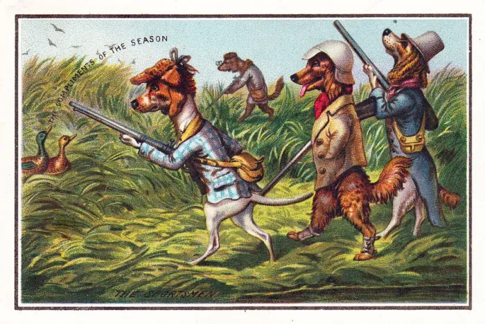 Framed Print : Dogs out hunting on a Christmas card Framed Print : Dogs out hunting on a Christmas card