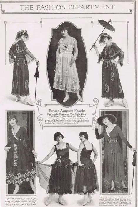 Framed Print : The Dolly Sisters display smart Autumn frocks, c. 1915 Date: circa 1915 Framed Print : The Dolly Sisters display smart Autumn frocks, c. 1915 Date: circa 1915