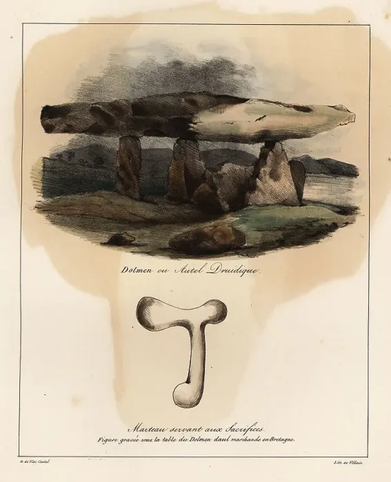 Framed Print : Dolmen or Druidic altar and sacrificial hammer, Brittany Framed Print : Dolmen or Druidic altar and sacrificial hammer, Brittany