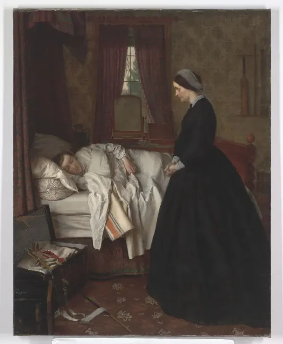 Framed Print : Domestic interior with a sleeping soldier Framed Print : Domestic interior with a sleeping soldier