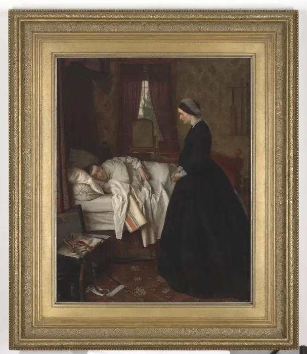 Framed Print : Domestic interior with a sleeping soldier Framed Print : Domestic interior with a sleeping soldier