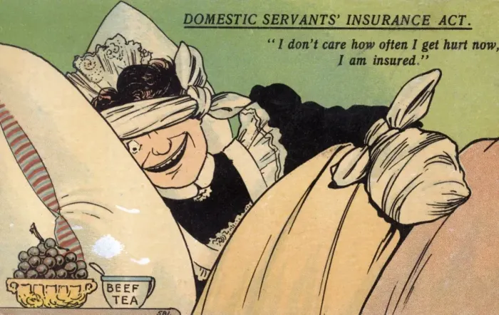 Framed Print : Domestic Servants Insurance Act - Comic Postcard Framed Print : Domestic Servants Insurance Act - Comic Postcard