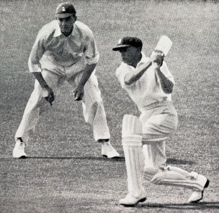Framed Print : Don Bradman batting at Perth, Hammond in slips Framed Print : Don Bradman batting at Perth, Hammond in slips
