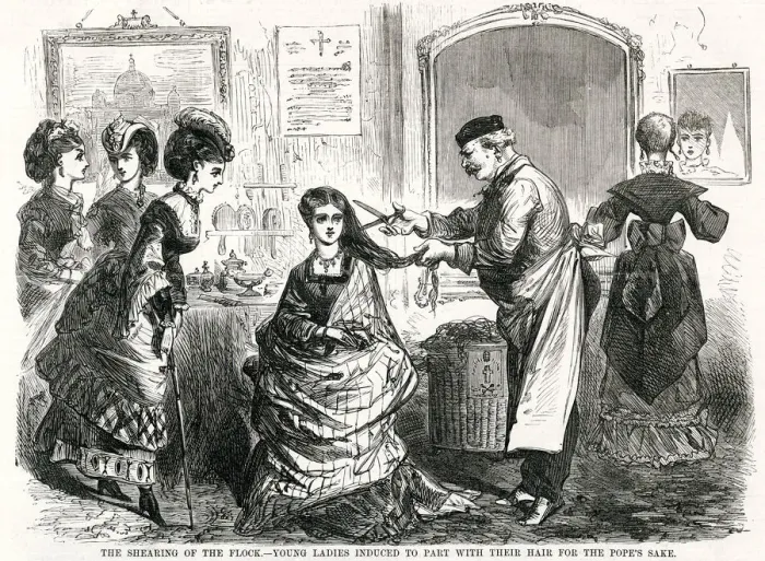 Framed Print : Donating hair to pope 1870 Framed Print : Donating hair to pope 1870