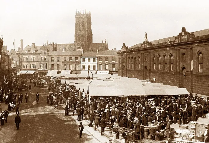Framed Print : Doncaster Market Place early 1900s Framed Print : Doncaster Market Place early 1900s