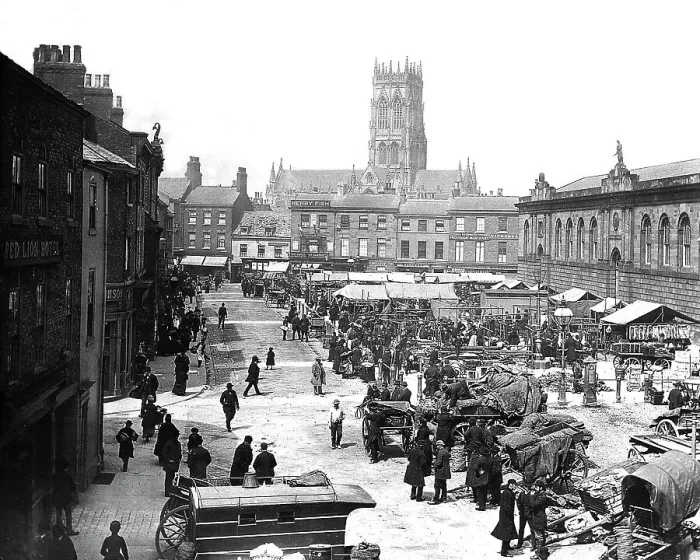 Framed Print : Doncaster Market Place Victorian period Framed Print : Doncaster Market Place Victorian period