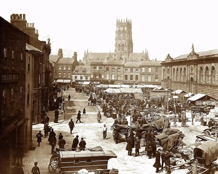 Framed Print : Doncaster Market Place, Victorian period Framed Print : Doncaster Market Place, Victorian period