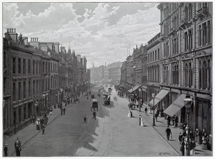 Framed Print : Donegal Place in Belfastwith its thoroughfare of shops. Date: late 1890s Framed Print : Donegal Place in Belfastwith its thoroughfare of shops. Date: late 1890s