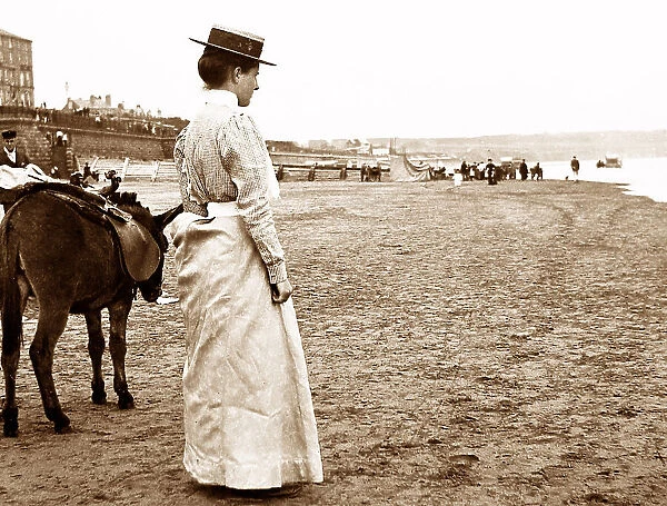 Donkeys on the beach, Bridlington, early 1900s