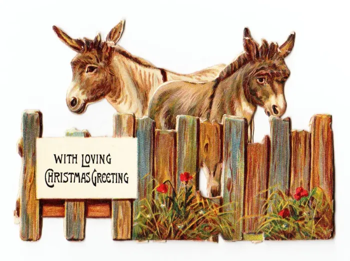 Framed Print : Two donkeys on a cutout Christmas card Framed Print : Two donkeys on a cutout Christmas card