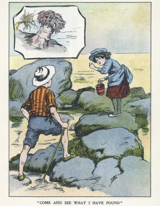 Framed Print : Out of Doors -- two children exploring rock pool Framed Print : Out of Doors -- two children exploring rock pool
