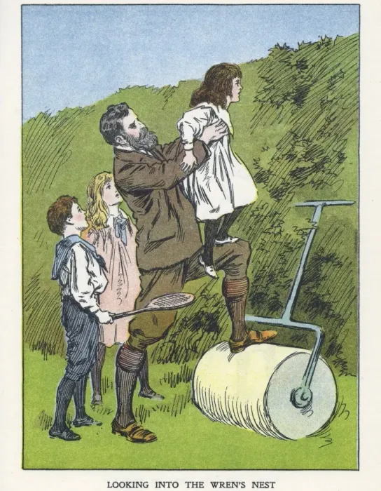 Framed Print : Out of Doors -- children looking at wrens nest