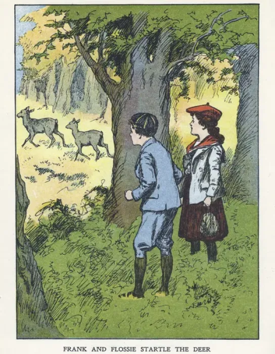 Framed Print : Out of Doors -- children watching deer Framed Print : Out of Doors -- children watching deer