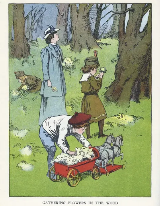 Framed Print : Out of Doors -- mother and children in a wood Framed Print : Out of Doors -- mother and children in a wood