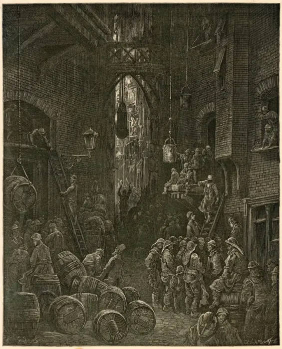 Framed Print : Dore / Dockers in Alley Framed Print : Dore / Dockers in Alley