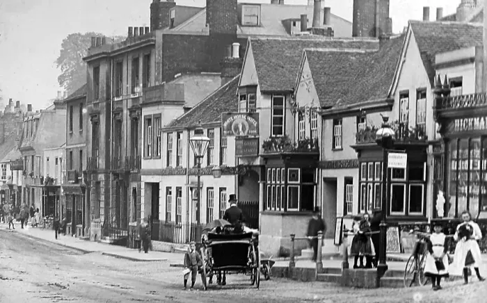 Framed Print : Dorking High Street, Victorian period Framed Print : Dorking High Street, Victorian period
