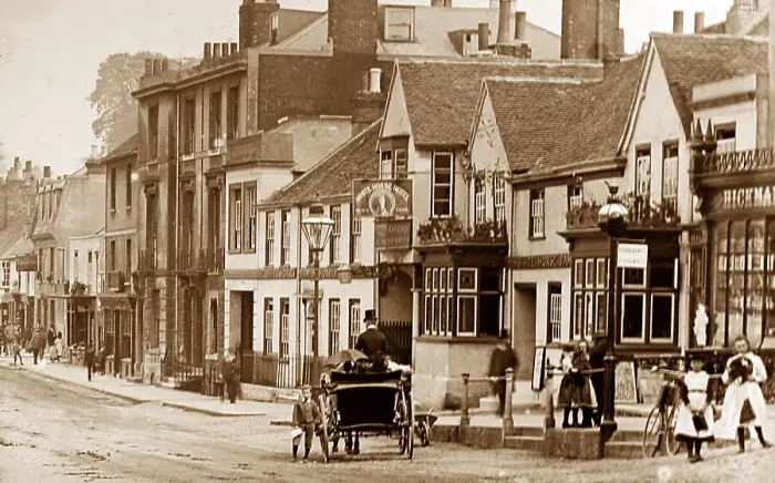 Framed Print : Dorking High Street, Victorian period Framed Print : Dorking High Street, Victorian period