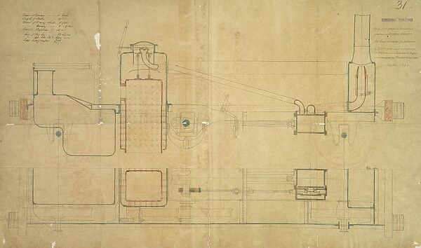 Double boiler tank engine, side elevation and sections