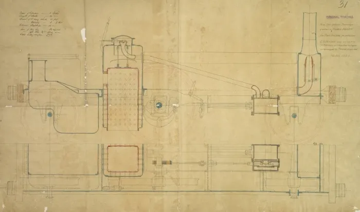 Framed Print : Double boiler tank engine, side elevation and sections Framed Print : Double boiler tank engine, side elevation and sections