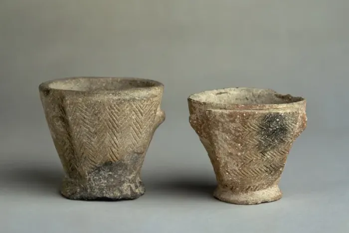Framed Print : Double-bottomed cups with geometric incision. 700-301 BC Framed Print : Double-bottomed cups with geometric incision. 700-301 BC