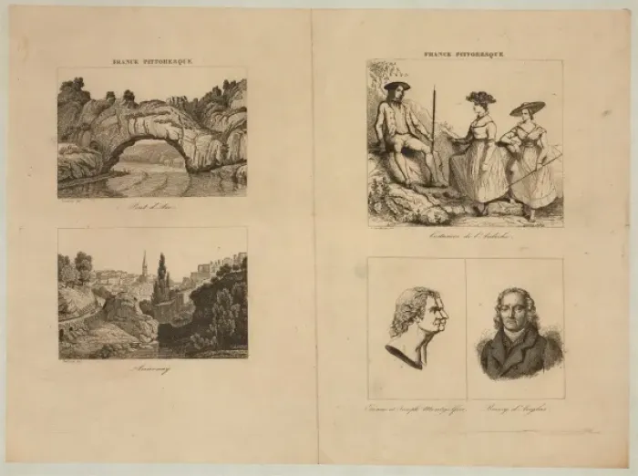Framed Print : Double profile portrait of the Montgolfier brothers, French Framed Print : Double profile portrait of the Montgolfier brothers, French
