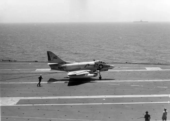 Framed Print : A Douglas A-4B Skyhawk 144978 takes the wire Framed Print : A Douglas A-4B Skyhawk 144978 takes the wire