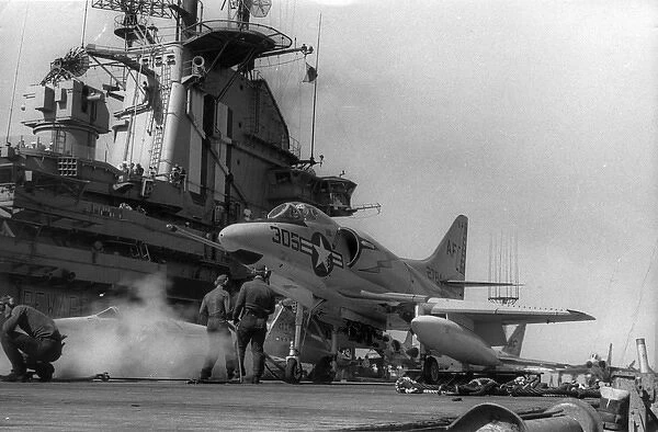 Douglas A4D Skyhawk about to launch from a carrier