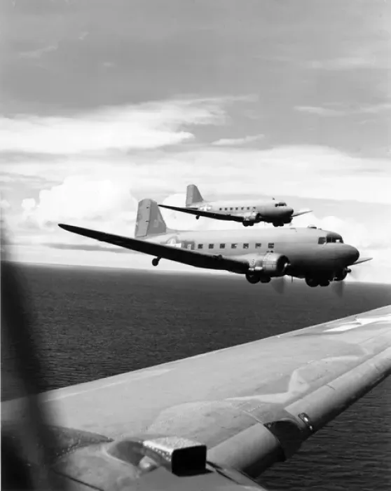Framed Print : Douglas C-47s enroute from Bourgainville to Green Islan Framed Print : Douglas C-47s enroute from Bourgainville to Green Islan