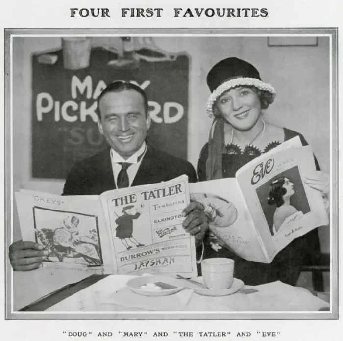 Framed Print : Douglas Fairbanks and Mary Pickford Reading the Tatler and E Framed Print : Douglas Fairbanks and Mary Pickford Reading the Tatler and E