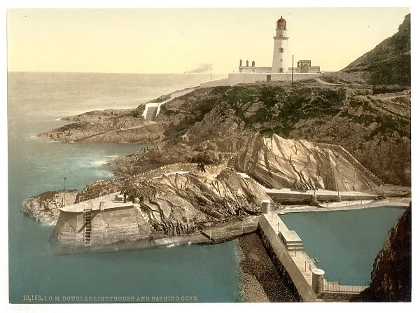 Douglas Lighthouse and bathing cove, Isle of Man, England