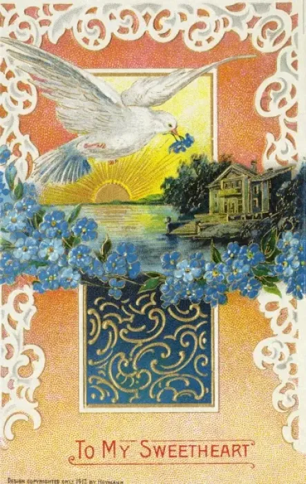 Framed Print : The Dove of Love Valentines Postcard Framed Print : The Dove of Love Valentines Postcard