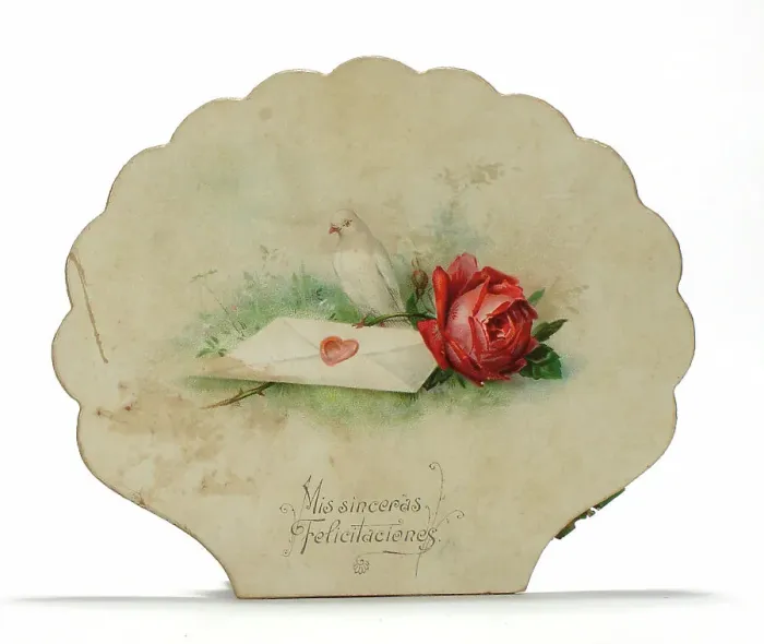 Framed Print : Dove with rose and letter on a Spanish greetings card Framed Print : Dove with rose and letter on a Spanish greetings card
