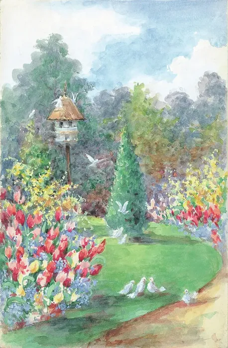 Framed Print : Dovecot with tulips and forsythia Garden dovecot Framed Print : Dovecot with tulips and forsythia Garden dovecot