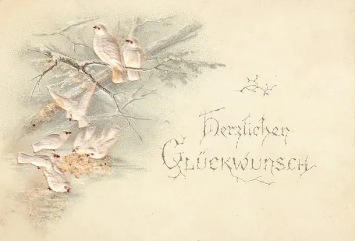 Framed Print : Doves in snow on a German greetings card Framed Print : Doves in snow on a German greetings card