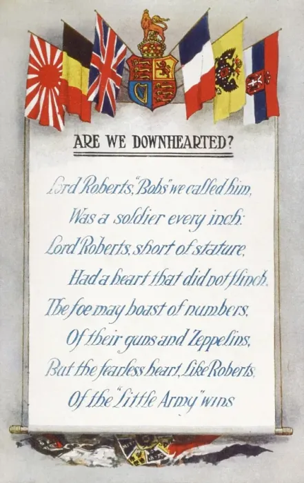 Framed Print : Are We Downhearted? WWI postcard Framed Print : Are We Downhearted? WWI postcard
