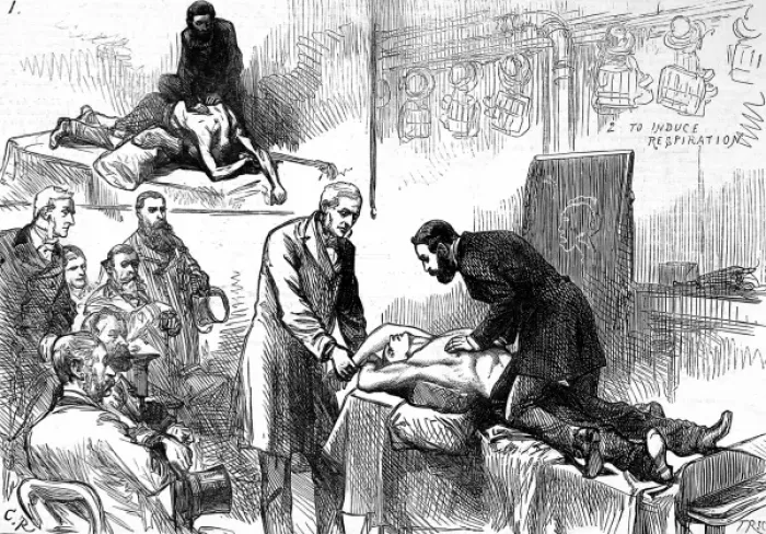 Framed Print : Dr. Howard Demonstrating Resuscitation, Royal Humane Society Framed Print : Dr. Howard Demonstrating Resuscitation, Royal Humane Society