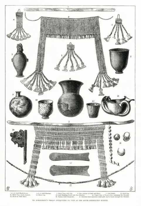 Framed Print : Dr Schliemanns Trojan antiquities on view, London 1877 Framed Print : Dr Schliemanns Trojan antiquities on view, London 1877
