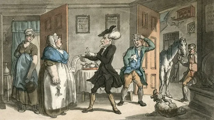 Framed Print : Dr Syntax disputing his bill with the landlady Framed Print : Dr Syntax disputing his bill with the landlady