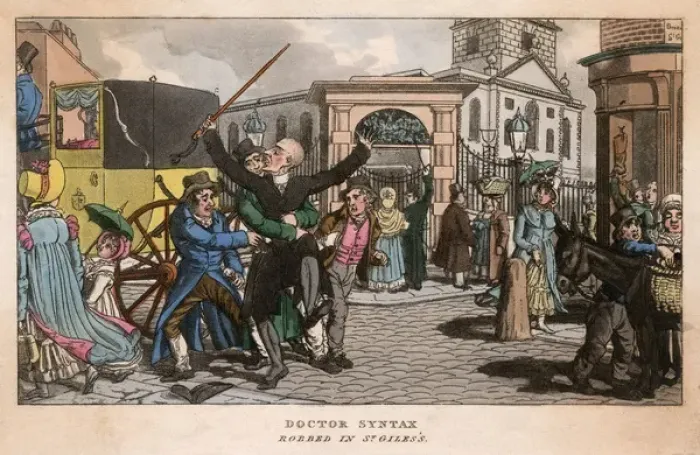 Framed Print : Dr Syntax robbed in St Giles Framed Print : Dr Syntax robbed in St Giles