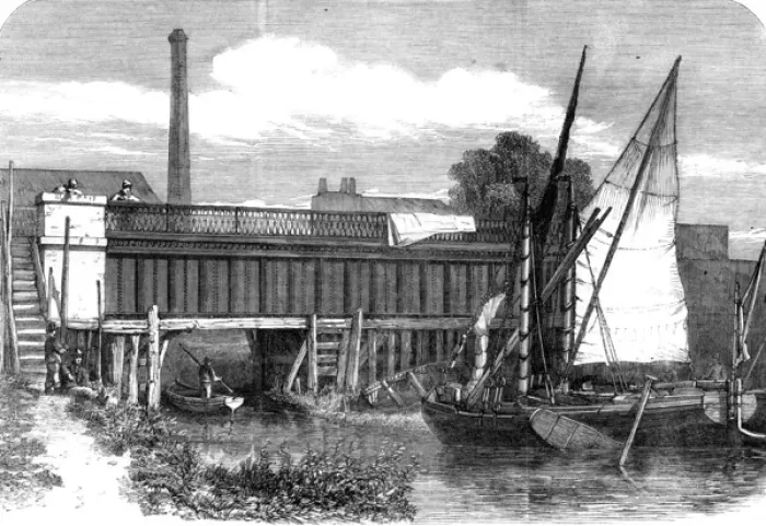 Framed Print : Drainage Aqueduct at Abbey Mills, London, 1864 Framed Print : Drainage Aqueduct at Abbey Mills, London, 1864