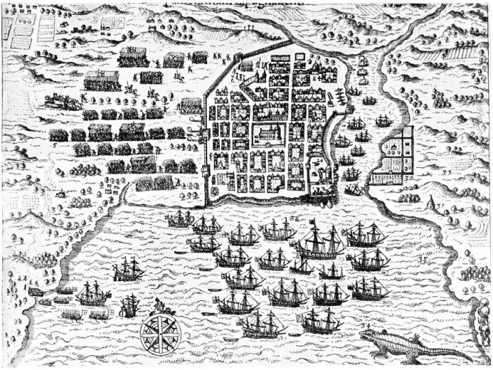 Framed Print : Drakes fleet at Santo Domingo Framed Print : Drakes fleet at Santo Domingo